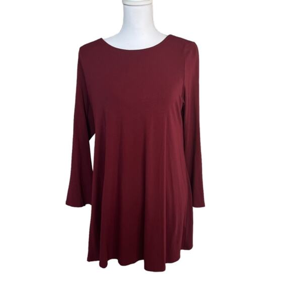 Eileen Fisher Tunic Top Medium Magenta Red Bell Sleeve Viscose Spandex Jersey - Picture 12 of 12